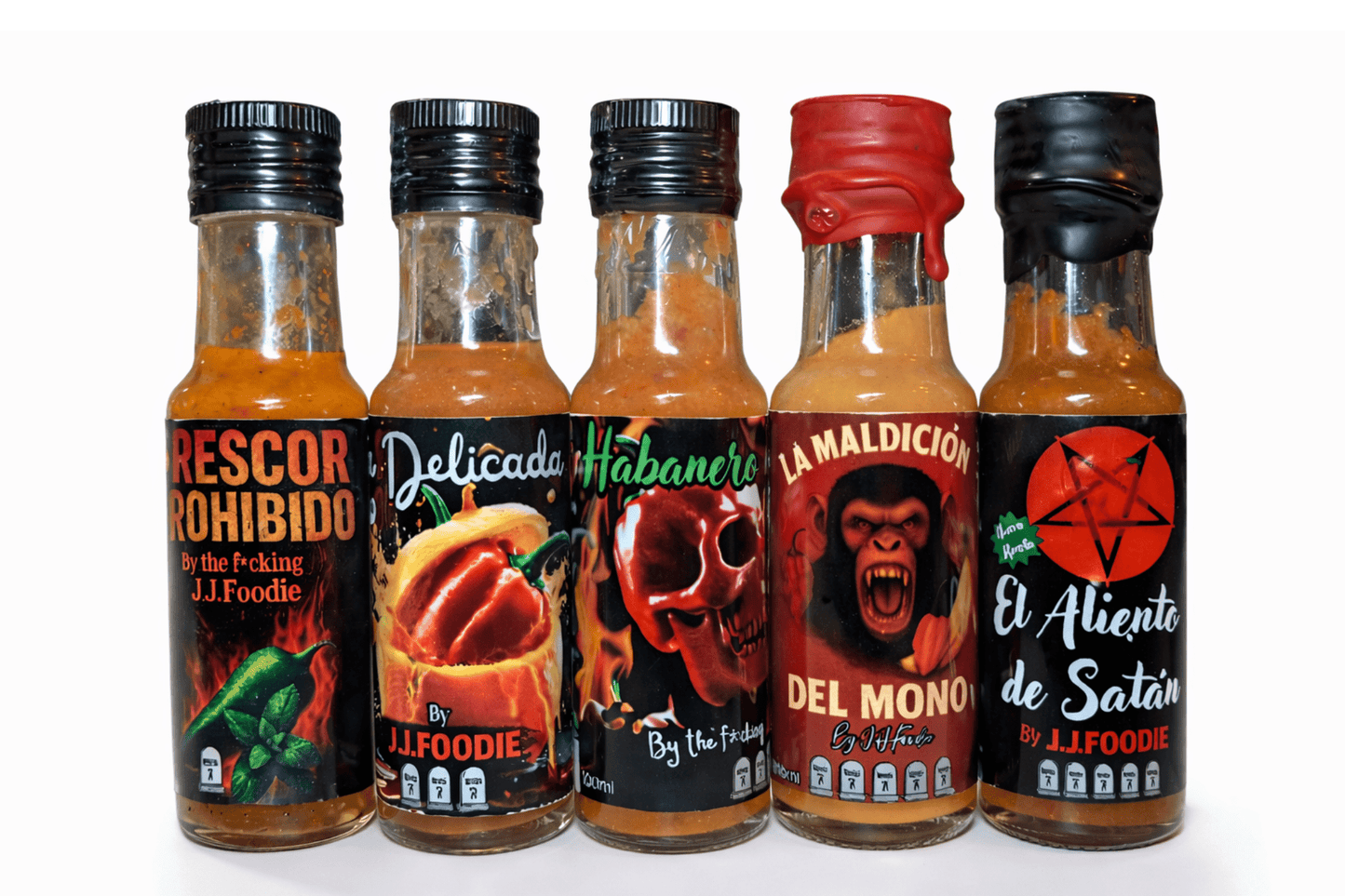 Coleccion 5 pecados capitales pack 5 salsas picantes artesanales jalapeño habanero carolina reaper degustacion picante