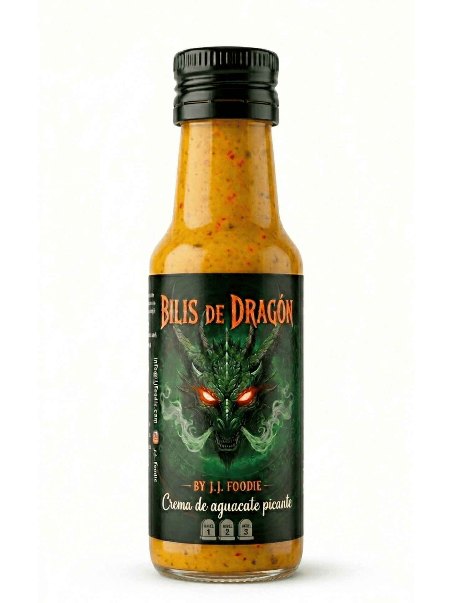 Salsa picante cremosa de aguacate jalapeño y habanero bilis de dragon textura suave intensa