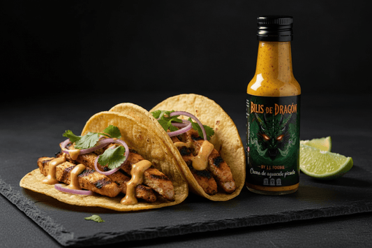 Tacos de Pollo con Salsa Picante de Aguacate | Receta con Bilis de Dragón