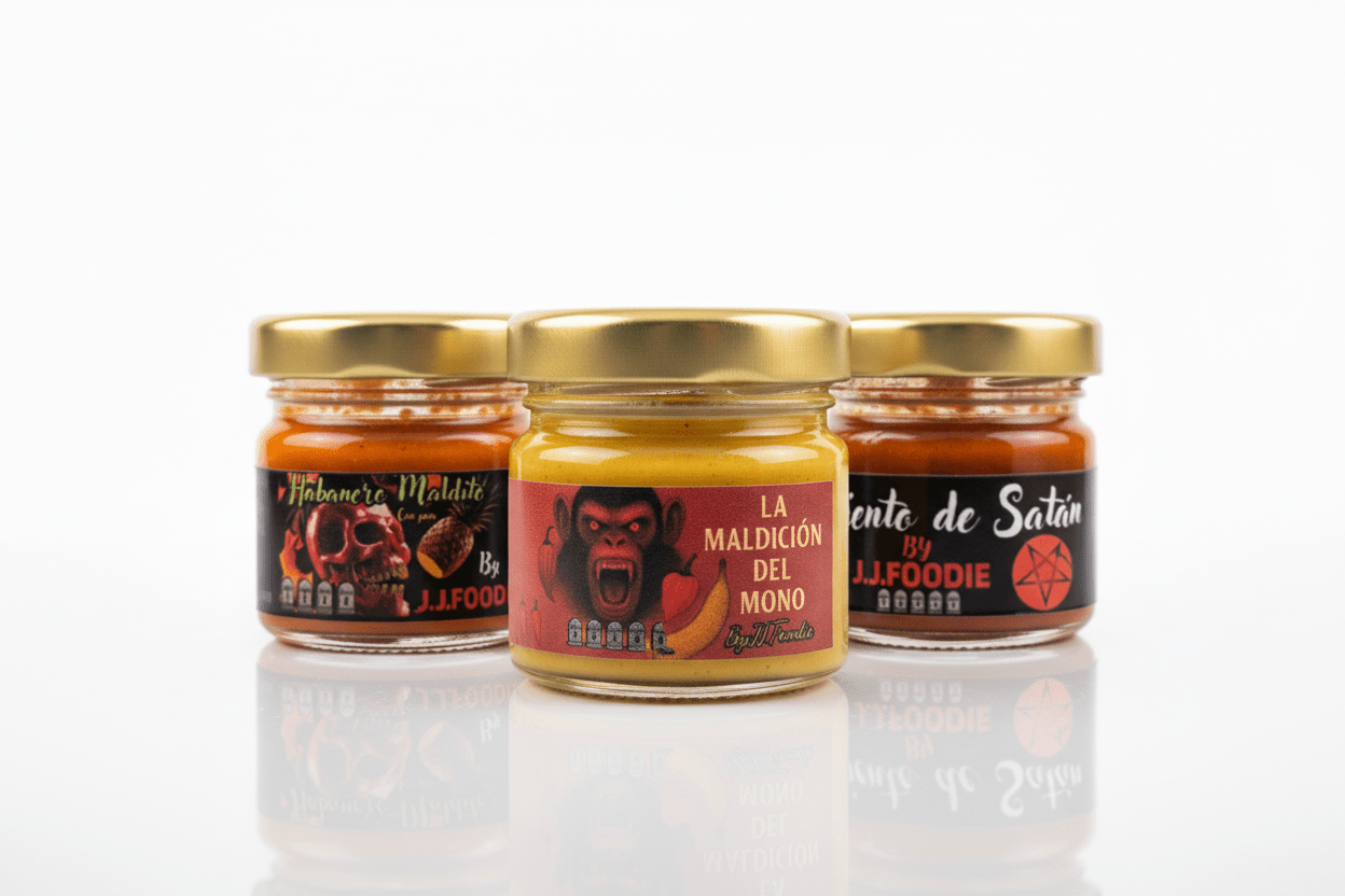 Pack la prueba final 3 salsas picantes 33ml habanero maldito maldicion del mono aliento de satan carolina reaper extremo