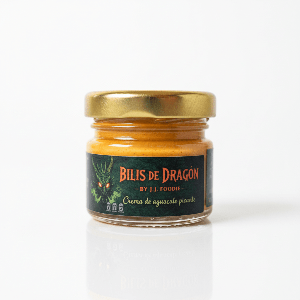 Bilis de Dragón J.J.Foodie - Crema de aguacate picante artesanal 33ml, tarro de cristal con tapa dorada